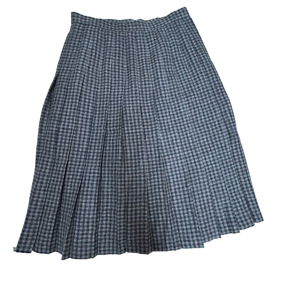 Vintage Women's Pleated A-Line Skirt Pure New Wool Plaid Multicolor Size 16